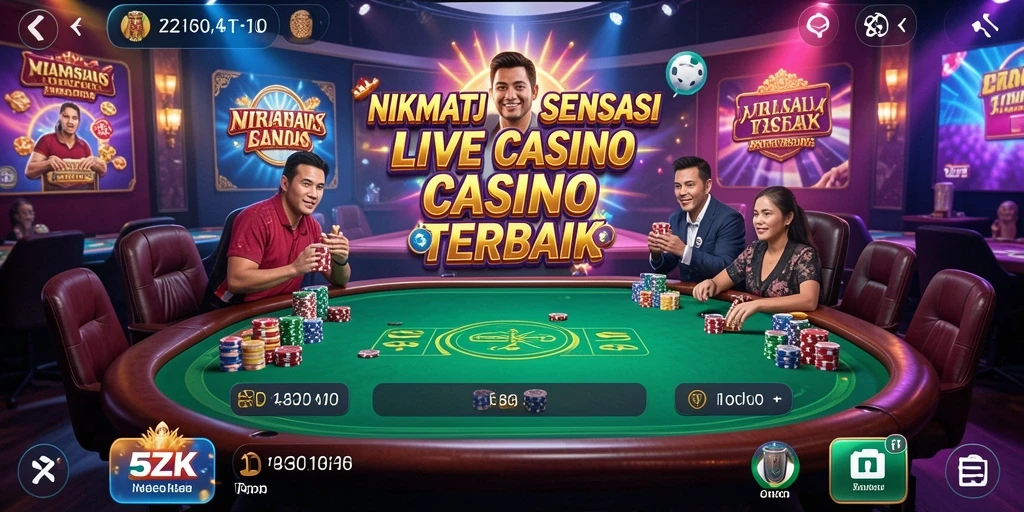 Screenshot gameplay <strong>5ZK</strong> yang menunjukkan aksi kasino langsung dengan dealer profesional.