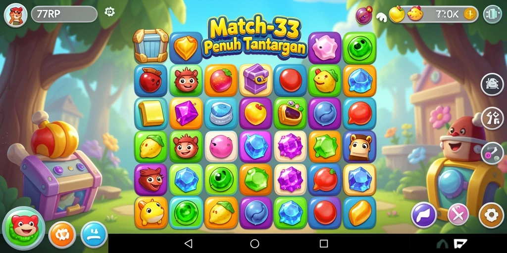 Tampilan gameplay seru di game Match-3 77RP.