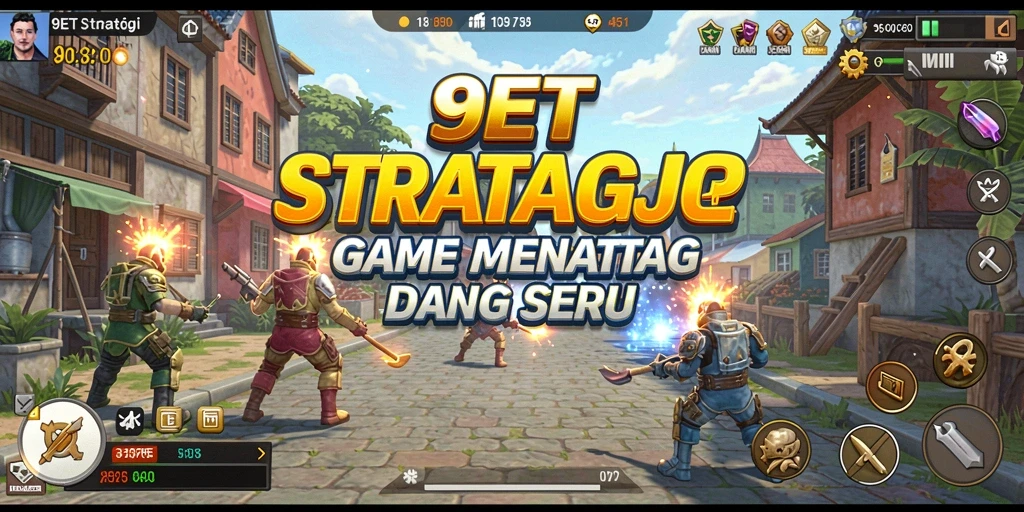 Tampilan utama gameplay 9ET dengan pertempuran strategi yang mendebarkan.