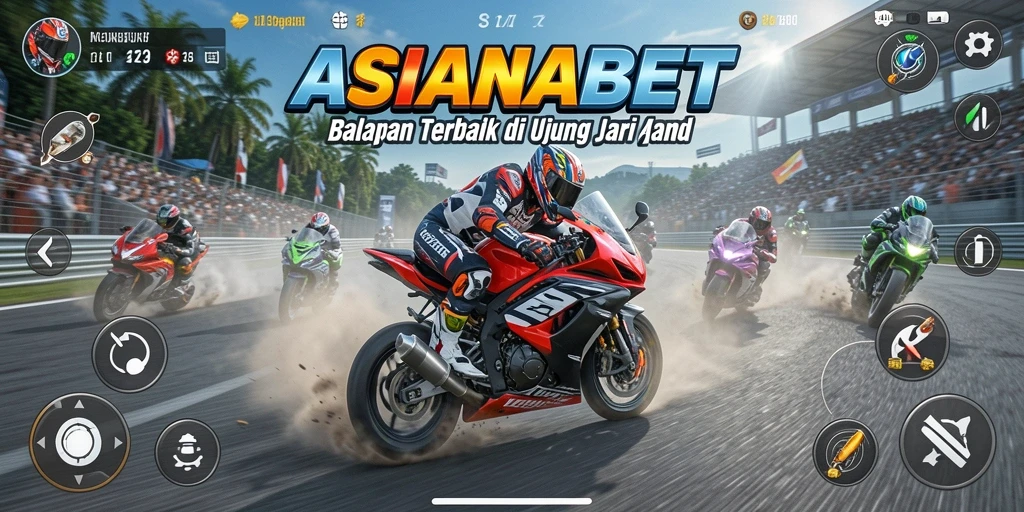 Tangkapan layar gameplay ASIANABET dengan balapan motor yang mendebarkan.