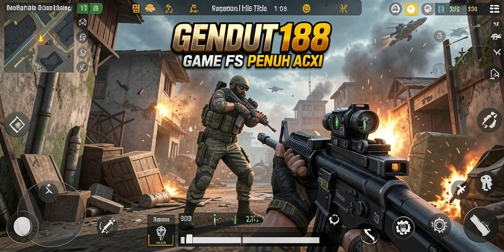 Screenshot GENDUT188 menampilkan aksi tembak menembak yang mendebarkan.