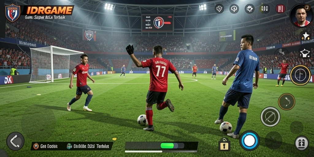 Tampilan gameplay IDRGAME yang mendebarkan di lapangan sepak bola.
