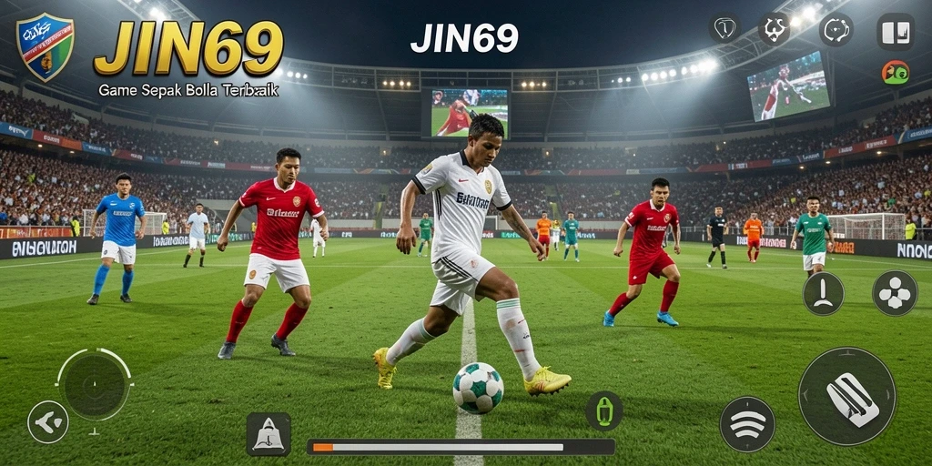 Screenshot gameplay JIN69 yang menunjukkan aksi sepak bola yang mendebarkan.