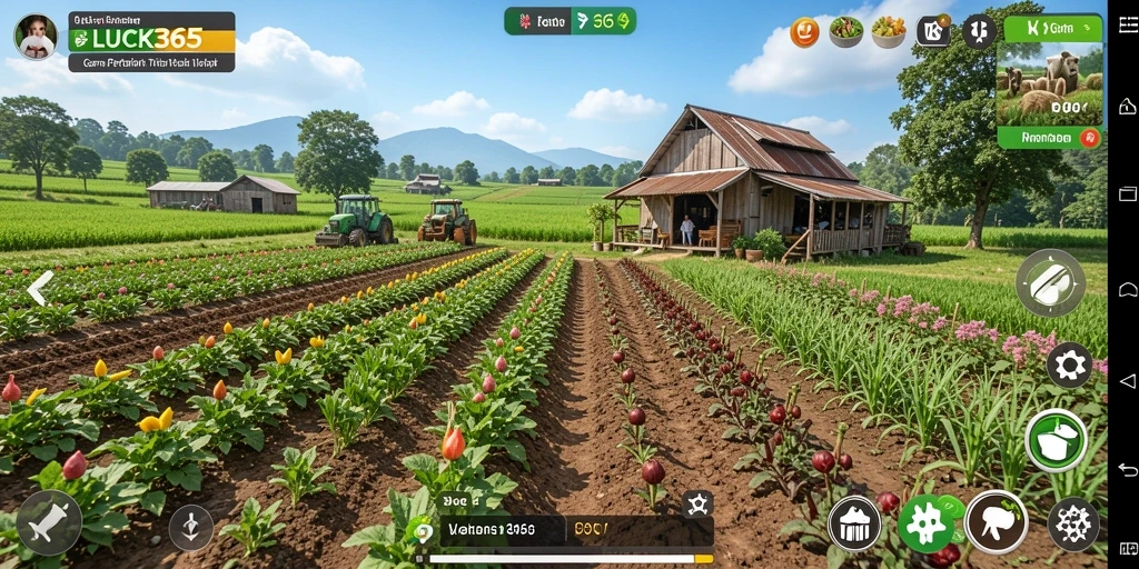 Screenshot gameplay LUCK365 yang menampilkan aktivitas bertani.