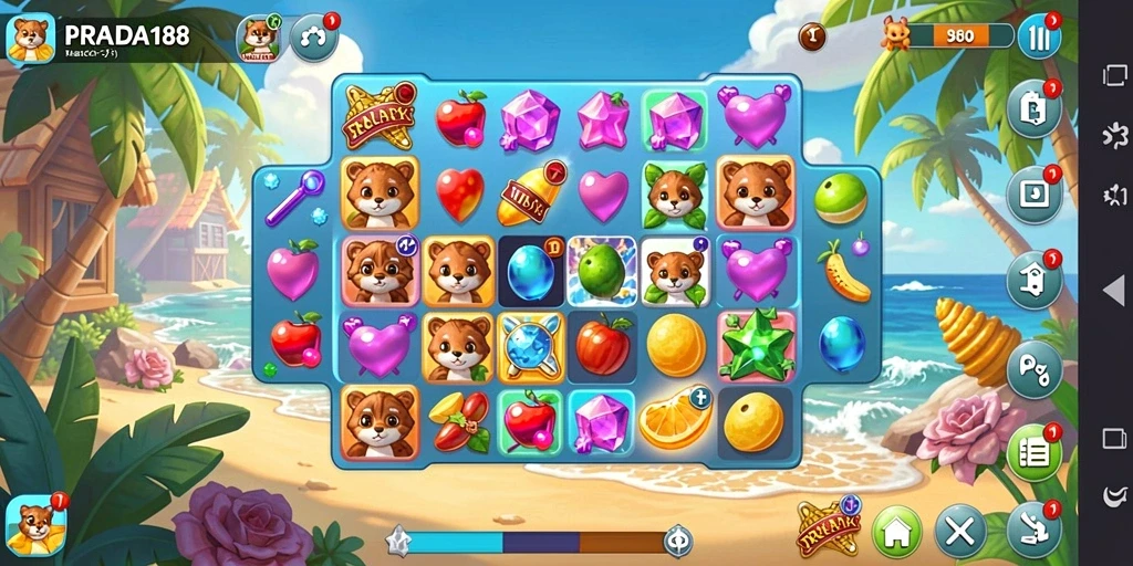 Screenshot menampilkan gameplay seru PRADA188 dengan kombinasi Match-3.