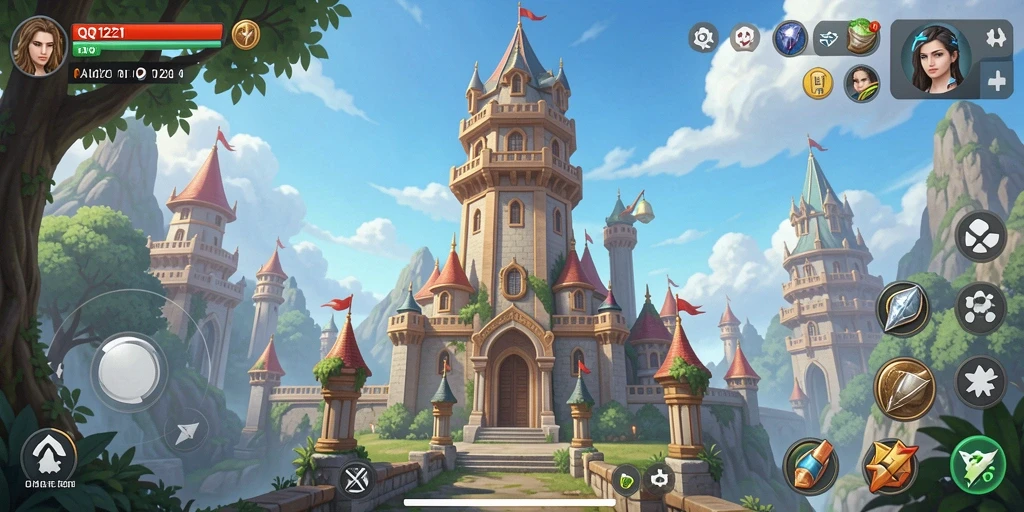 Screenshot gameplay QQ1221 menampilkan menara dan musuh yang menarik.