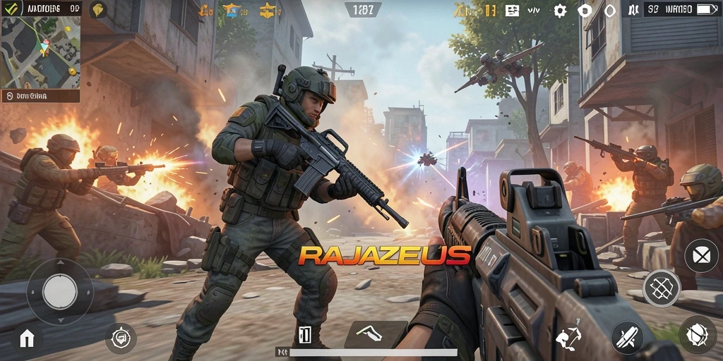 Tampilan gameplay seru RAJAZEUS dalam mode FPS.