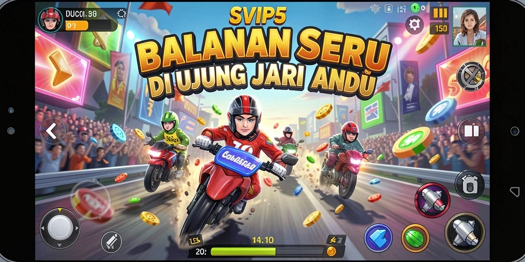 Tampilan seru dari gameplay SVIP5 dengan mobil balap di trek yang menantang.