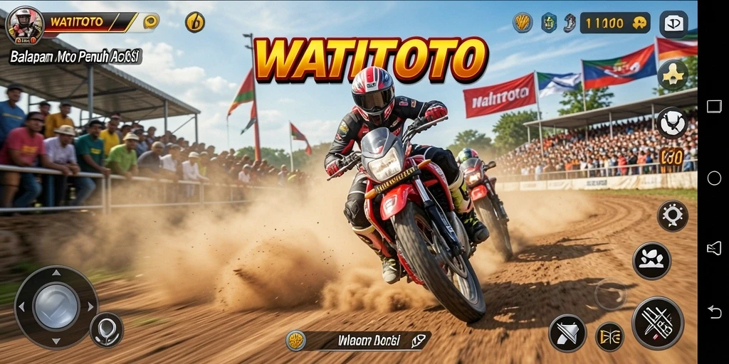 Tampilan balapan penuh aksi di WATITOTO dengan motor yang melaju kencang.