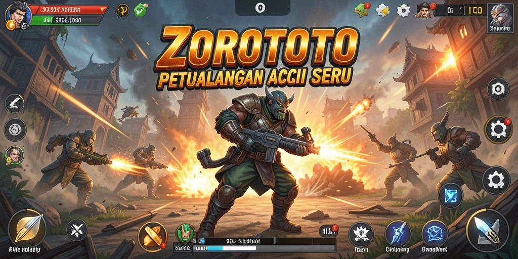 Tampilan gameplay ZOROTOTO dengan karakter beraksi melawan musuh di arena seru.
